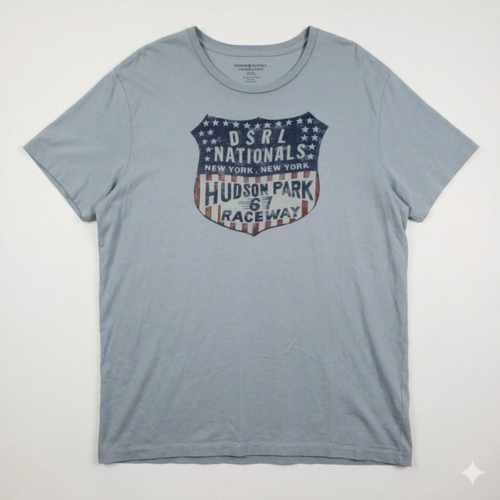 Polo Ralph Lauren Denim & Supply T Shirt Mens XXL Blue Racing Y2k Americana Moto